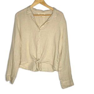 Cloth & Stone Button Down Tie Waist Linen Top L